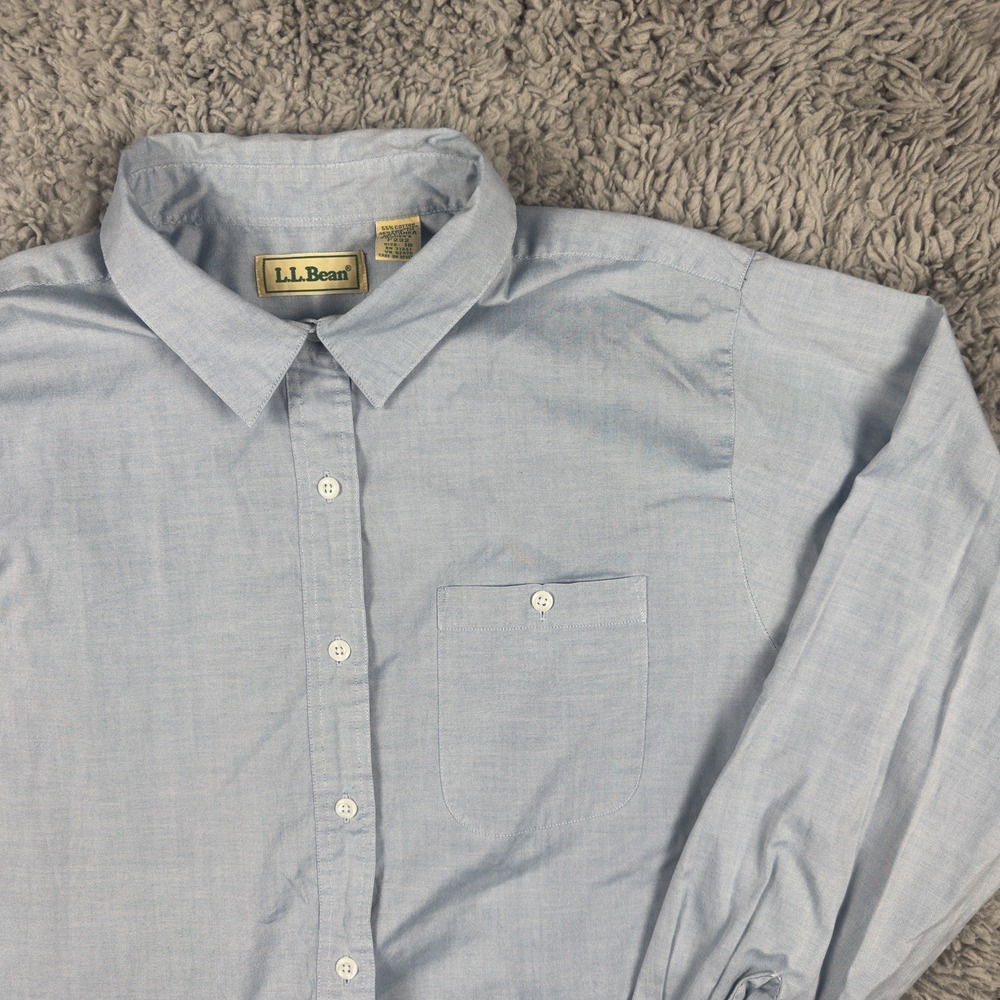 LL Bean Women's Size 18 Long Sleeve Button Up Shirt Baby Blue Vtg 80s